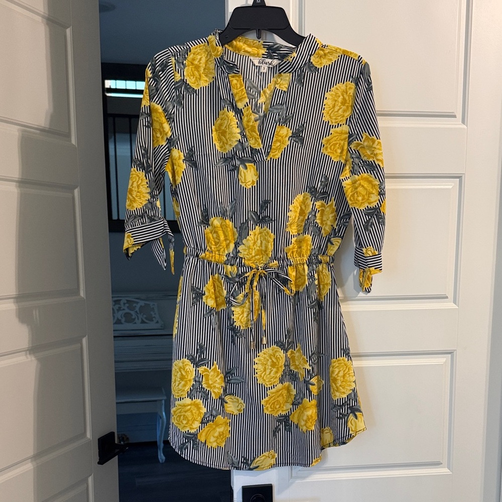Yellow Floral Striped Dress